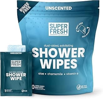 Super Fresh Body Wipes, Large Unscented Shower Wipe for Adults Men Women Kids, Personal Hygiene Cleansing Cloth Enriched with Aloe and Vitamin E, Individually Wrapped 10 Pack, Travel Essentials