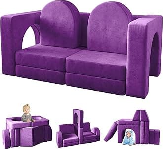 wanan Kids Couch 10PCS, Modular Kids Play Couch for Playroom Bedroom, 10 in 1 Multifunctional Kid Sofa for Playing, Creativing, Sleeping, Indoor Toddler Couches for Boys and Girls (Purple)Global Recycled StandardGlobal Recycled StandardGlobal Recycled Standard