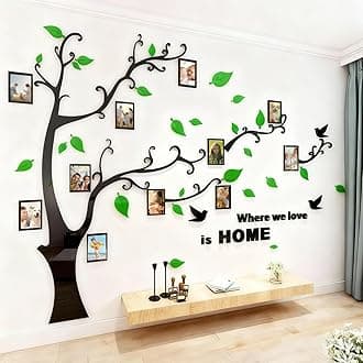 3D Tree Wall Stickers - DIY Photo Frame Tree Wall Decal Family Photo Frame Sticker Murals Wall Décor for Nursery Living Room Bedroom TV Background Home Decorations (M:83x59in,Green Right)