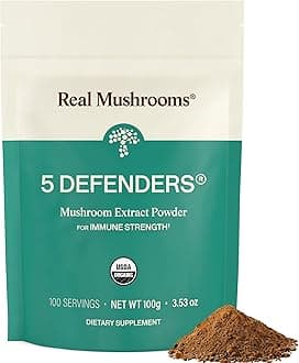 5 Defenders Mushroom Complex Powder – Organic Mushrooms Extract from Chaga, Reishi, Turkey Tail, Maitake & Shiitake Mushroom Blend for Wellness Support with Beta Glucans - 100 Servings