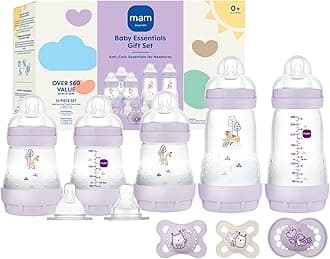 Newborn Essentials "Baby Essentials" Matte Gift Set (9-Piece), Easy Start Anti-Colic Baby Bottles, Baby Pacifiers, Girl
