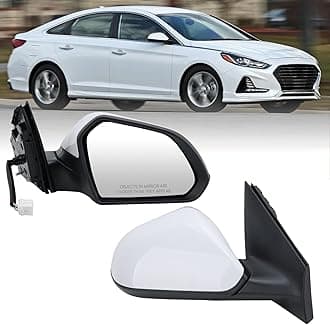 Right Passenger Side Mirror Compatible with Hyundai Sonata 2015 2016 2017 2018 2019 Power Glass Manual Folding Heated 5 Pins Replace HY1321203 | 87620-C2000 (White)