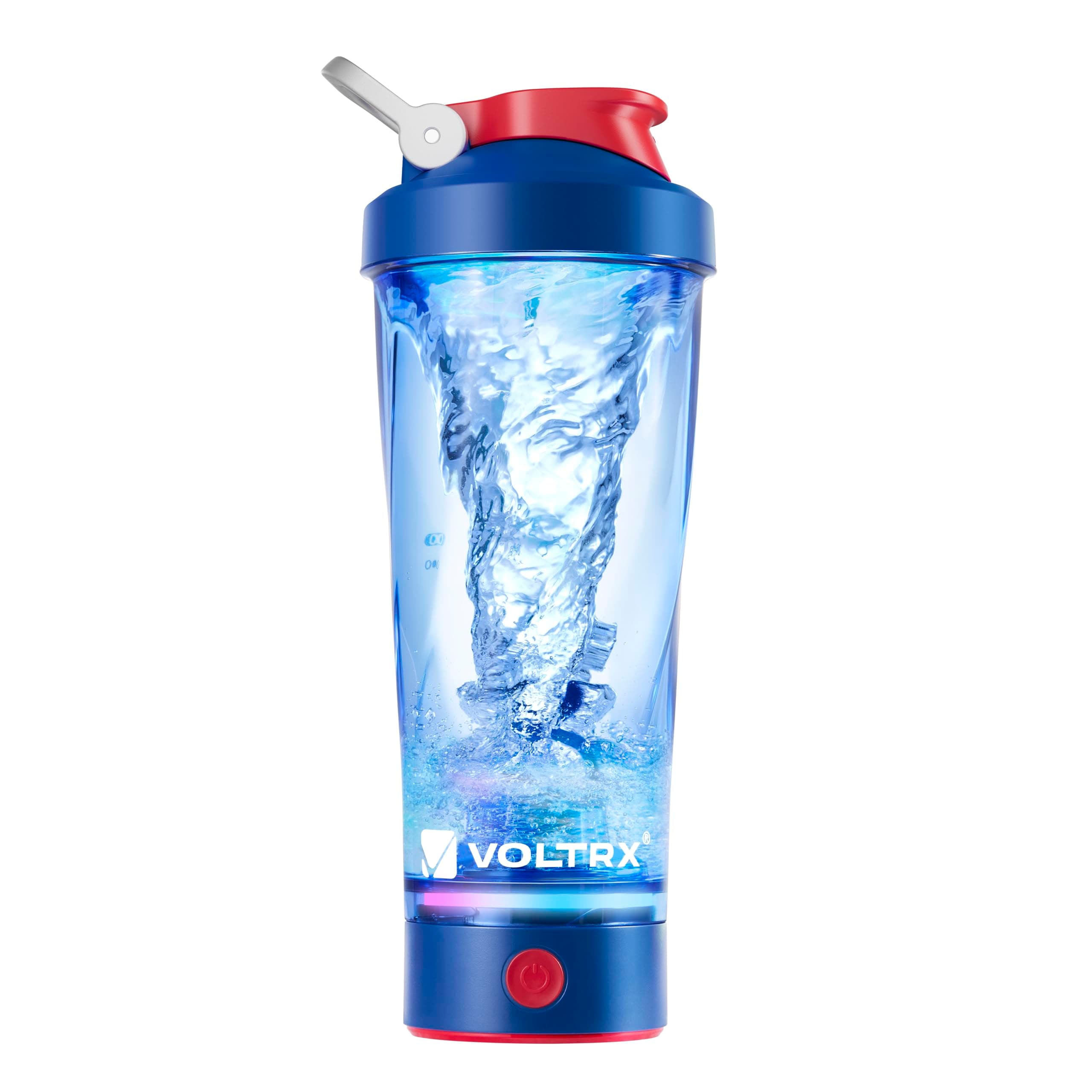 VOLTRX Electric Shaker Bottle - VortexBoost Portable USB C Rechargeable Protein Shake Mixer, Shaker Cups for Protein Shakes, BPA Free, Waterproof, Colored Light Base, 24 oz (Power Blue)