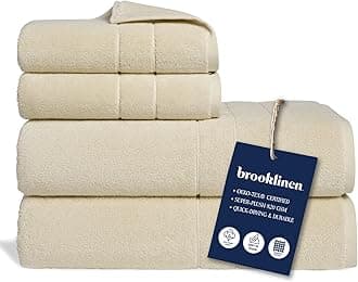 Brooklinen Super-Plush Turkish Cotton Bath Sheets Set of 2 Bath Sheets + 2 Hand Towels Cotton, 820 GSM, Highly Absorbent, Machine Washable, Perfect for Home & Bathroom (Vanilla)