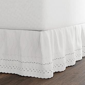 FRESH IDEAS Eyelet Bed Skirt Dust Ruffle Embroidered Details, Classic 14” drop length Gathered Styling, Twin, White (Model: FRE30014WHIT01)