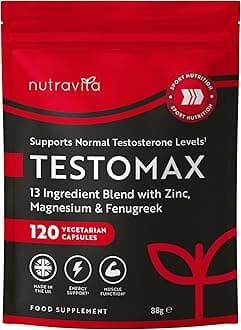 TESTOMAX Testosterone Booster for Men - 13 Powerful Active Ingredients & Vitamins Including Zinc, Maca Root Extract, Fenugreek, Ginseng - Made in The UK