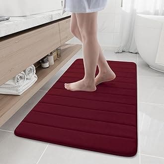 Buganda Memory Foam Bath Mat, 47" x 24", Ultra Soft and Non-Slip Bathroom Rugs, Water Absorbent and Machine Washable Bath Rug Runner for Bathroom, Shower, and Tub, Burgundy