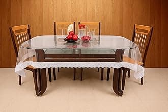 STITCHNEST PVC Transparent 8 Seater Dining Table Cover with White Lace, (60x90 Inches)