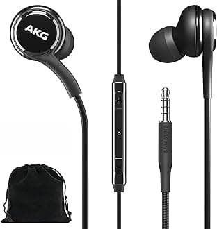 AKG Earbuds Original 3.5mm in-Ear Headphones with Remote & Mic for Galaxy A71, A31, Galaxy S10, S10e, Note 10, Note 10+, S10 Plus, S9 - Braided, Includes Velvet Carrying Pouch - Black