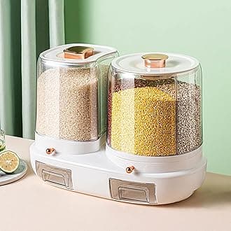 Cereal Container, 360° Rotating Grain Storage Dispenser with Lid, Airtight & Moisture-Proof Food Organizer for Rice, Beans, Oats, and Small Grains, Large Capacity, 5L, White & Pale Green(White Color)