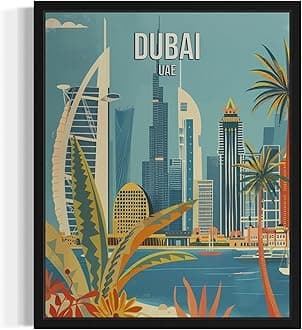 Dubai United Arab Emirates City Wall Art Poster Print, Asian Landscape Scenery Painting Artwork Travel Prints Decor Cityscape Landmarks Gallery 26 (Dubai United Arab Emirates, 18 x 24 inches, Unframed)