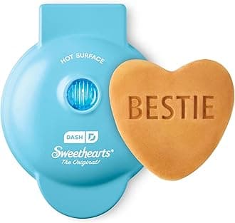 & Sweethearts® Mini Waffle Maker- Mini Machine for Creative Homemade Treats - Nonstick Iron with Unique Print Design - Stylish Waffle Machine - Bestie Blue