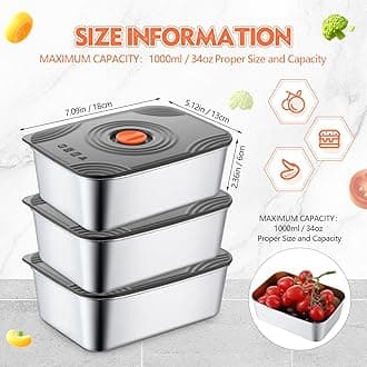 Layhit 10 Set 1000ml / 34oz Stainless Steel Food Storage Containers with Airtight Lid Reusable Metal Meal Container Meat Marinating Fruit Lunch Storage Box Dishwasher and Microwave Safe