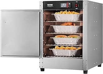 VEVOR Hot Box Food Warmer, 4-Tier Concession Warmer with Water Tray, 4 Pans, Single-Door and Adjustable Shelves, Stainless Steel Food Warmer Cabinet, Ideal for Storing Pizza, Chicken, Restaurant