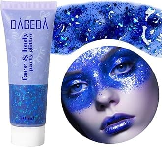 DAGEDA Body Glitter Gel, Face Glitters Body Gel Sequins Shimmer Liquid Eyeshadow, Chunky Glitter for Face Hair Nails, Holographic Cosmetic Laser Powder Festival Glitter Makeup 50ml(Blue)