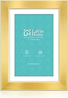 LaVie Home 5x7 Picture Frame Gold, Wall Decoration Frame with High Definition Plexiglass, Horizontal or Vertical Wood Gallery Picture Frames Suitable for Small Picture, 1pc