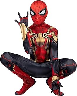 MARVEL Integrated Spider-Man Official Youth Deluxe Zentai Suit - Spandex Jumpsuit with Printed Design and Spandex Detachable Mask with Plastic Eyes
