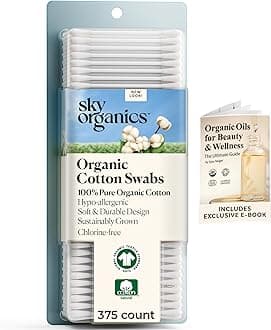 Organic Cotton Swabs for Sensitive Skin, 100% Pure GOTS Certified Organic for Beauty & Personal Care, 375 ct.
