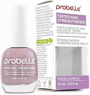 Tinted Nail Strengthener, Colored Nail Strengthening Treatment, Nail Growth and Repair, Stops Peeling, Splits, Chips, Cracks, and Strengthens Nails (0.5 Fl Oz (Pack of 1), Pastel Purple)
