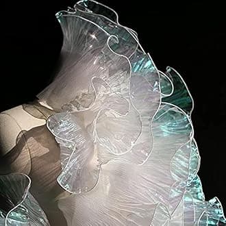 5 Yards Retro Ruffle Pleated Chiffon Trim Dress Bag Decoration Tulle Fabric Applique Trimming Craft Sewing (Iridescent White)