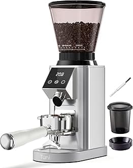 G1 Conical Burr Coffee Grinder, 48 Grind Settings Anti-static Burr Mill, Precision Electronic Timer and LED Touchscreen for Espresso/Drip/Cold Brew/French Press, Stainless Steel, Silver