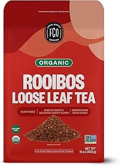FGO Organic Rooibos Tea, Loose Leaf, 453g, Resealable Bag, Packaging May Vary (Pack of 1)