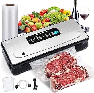 Vacuum Sealer Machine Automatic Sealing 85KPa for Food Preservation Dry & Moist Sealing Modes Built-in Cutter Starter Kit Easy Cleaning Stainless Steel Panel Compact Design INK-VS02 EU Plug
