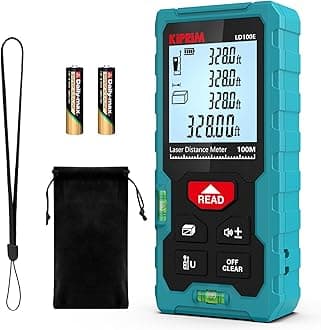 High Accuracy Laser Distance Meter 328ft/100m Kiprim LD100E Laser Measurement tool with Larger Backlit LCD,2 Bubble Levels,M/in/Ft Unit Switching and Pythagorean Mode for indoor or outdoor Use