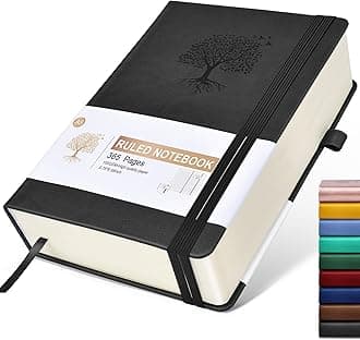 Lined Journal Notebook -365 Pages A5 Thick Journals for Writing Ruled Notebook, Hardcover Leather Journal for Women Men, Daily Journal Notebook for Work, Note Taking, 100Gsm Lined Paper(5.75'' X 8.38'' Black)