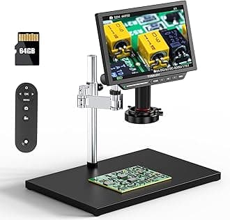 TOMLOV TM4K Max 4K Digital Microscope 2000x, 52MP Spin Arm Soldering Microscope for Adults, 10.1" HDMI Electronics Repair Microscope with Ring Light, Larger Base LCD Coin Microscope Full View, 64GB
