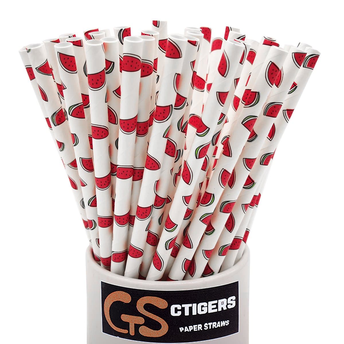 Cute Watermelon Patterns Paper Straws Summer Fruit Style Biodegradable Drinking Straws Box of 100