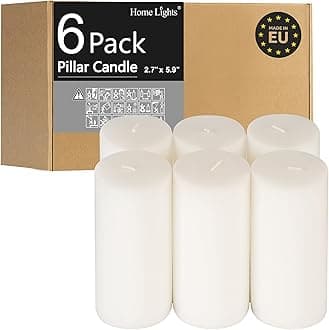 HomeLights Pillar Candles - 2.7x5.9inch | 50 Hours Burning, 6 Pack - White Unscented Smokeless European Pillar Candles - Perfect for Wedding, Parties, Spas, Home Gatherings and Dinner