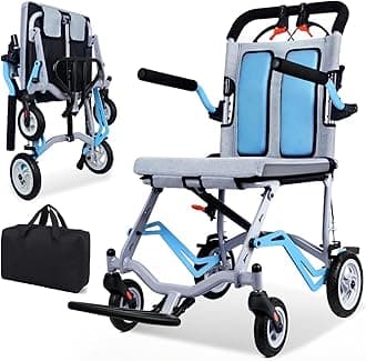 WEYRALSuper Lightweight (Only 19lbs) Portable Transport Travel Wheelchair, Folding Transit Wheelchairs for Adults and Seniors Support 220lbs, Lightweight Aluminum Wheelchair for Elderly Blue