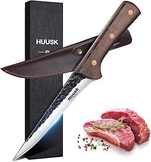 Huusk Boning Knife for Meat Cutting 5.5 Inch, Japanese Trimming Knife with Sheath, Sharp Fish Fillet Knives, Outdoor Hunting Knives, Gift for Men and Women