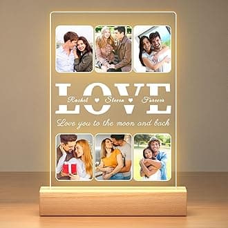 Personalized Birthday Couple Gifts for Women & Men, Personalized Picture Frame with Photos, Custom Acrylic Plaque with Night Light, Personalized Christmas Photo Gifts for Boyfriend Girlfriend