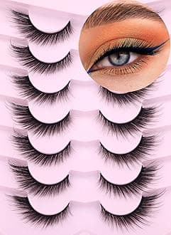 Kiromiro Fox Eyelashes Fluffy False Lashes Dramatic Faux Mink Lashes Wispy 18mm Long Angel Wing Eyelash Lift Fake Eye Lashes Pack 7 Pairs