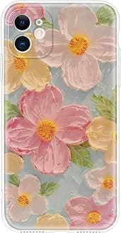Cute Case for iPhone 11, Colorful Retro Oil Painting Printed Flowers Case, Aesthetic Floral Pattern Soft TPU Shockproof Protective Cover for Girls Women