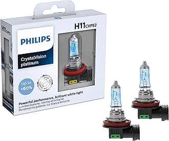Philips Automotive Lighting H11 CrystalVision Platinum Superior Upgrade Bright White Automotive Replacement Headlight Bulb, for High Beam, Low Beam, and Fog Positions (Pack of 2)