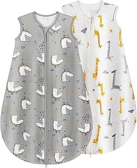 Baby Sleeping Bag 0.5 Tog 100% Cotton Lightweight and Breathable Summer Sleeping Bag for Baby Newborn 6-12 Months 2 Pack Grey Unicorn