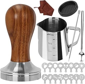 22 PCS Coffee Tamper Set, Espresso Accessories Kit Barista Kit, with Espresso Tamper 51mm, Frothing Pitcher, Tamper Mat, Latte Art Pen, Coffee Stirrer, Sandalwood Tamper for Espresso Machine