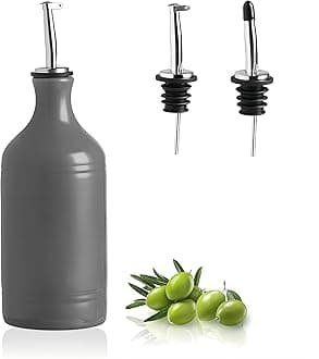 Ceramic Olive Oil Dispenser Bottle, Opaque Oil Cruet Protects to Reduce Oxidation, Suitable for Storage Vinegar, Coffee Syrups & Other Liquids, Pack of 1, 15.5 Fl Oz(Dark Grey)