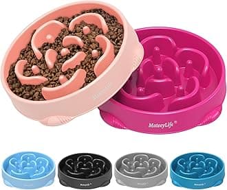 MateeyLife Large Slow Feeder Dog Bowls 2PCS, Anti-Choking Puzzle Dog Food Bowls, Anti-Slip Interactive Feeding Slow Down Eating, Bloat Stop Maze Dishes for Large Breeds 4 Cups Pink&Purple