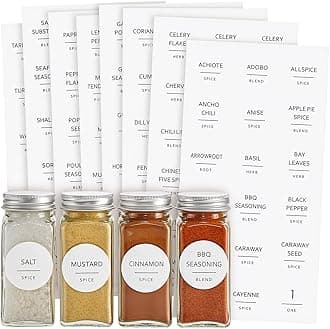 Talented Kitchen 144 Spice Labels, White Jar Labels - Preprinted for Spice Jars, Seasoning & Herb Rack Organization, Water Resistant, Black (Round 1.5 in)