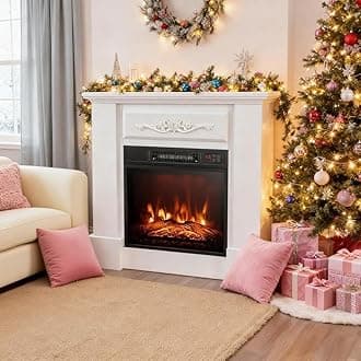 ORALNER 32” Electric Fireplace with Mantel, Package Wooden Firebox Surround Freestanding 18" Fireplace Insert Heater w/ 3 Flame Effects, Remote & 6H Timer, Overheat Protection, 1400W (White)