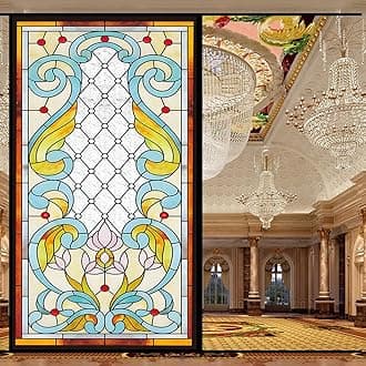 Stained Glass-Church Style Decorative Privacy Window Film Glue Free Static Cling Decals Heat Control Glass Sticker for Home Office W19.7 x H78.74(50x200cm)