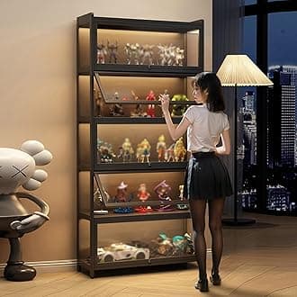 Display Cabinet for Collection, Acrylic Transparent Curio Cabinet Figures and Curio Collection Display Case Floor Standing Showcase Home Living Room(Black,5 Floor 80cm)