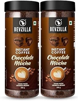 Bevzilla Chocolate & Mocha (Choco-Mocha) Instant Coffee Powder Jar – 400GM (200gx2) | Arabica Beans with Chocolaty Twist | Perfect for Espresso, Latte & Cappuccino | Enjoy Hot & Cold