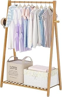 Small Clothes Hanging Racks,Bamboo Wood Kids Clothing Garment Racks for Cloths,Free Standing Baby Dress Costume Rack for Bedroom,Living Room, Commercial,Small Space