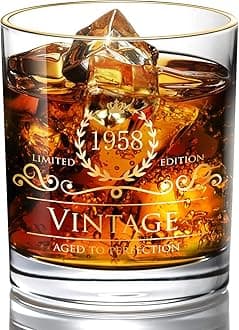 1958 62th Birthday/Anniversary Gift for Men/Dad/Son, Vintage Unfading 24K Gold Hand Crafted Old Fashioned Whiskey Glasses, Perfect for Gift and Home Use - 10 oz Bourbon Scotch, Party Decorations