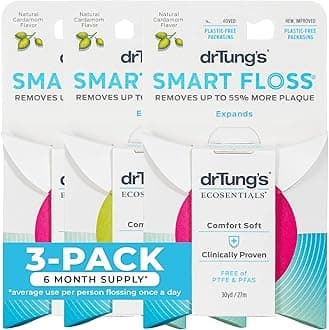 DrTung's Smart Floss - Natural Floss, PTFE & PFAS Free Floss, Gentle on Gums, Expands & Stretches, BPA Free - Natural Dental Floss Cardamom Flavor (Pack of 3)